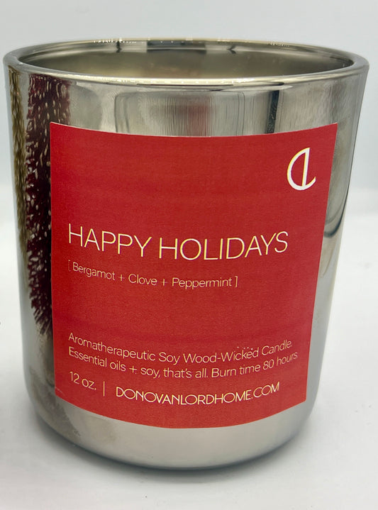 Happy Holidays Soy Wood Wick Aromatherapy Candle
