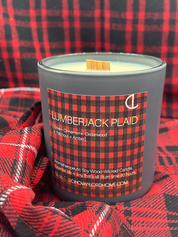 Lumberjack Plaid Soy Wood Wick Aromatherapy Candle